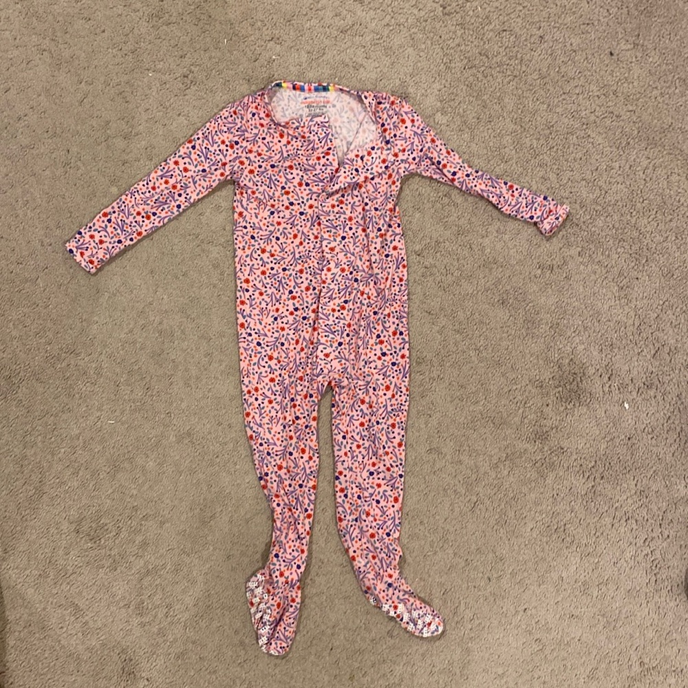 Magnetic Me Pink floral footie onesie.
